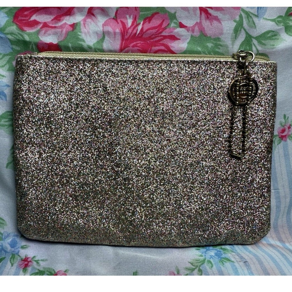 Bath & Body Works Gold Glitter Zip Wallet Pouch Cosmetic Bag 5x7"